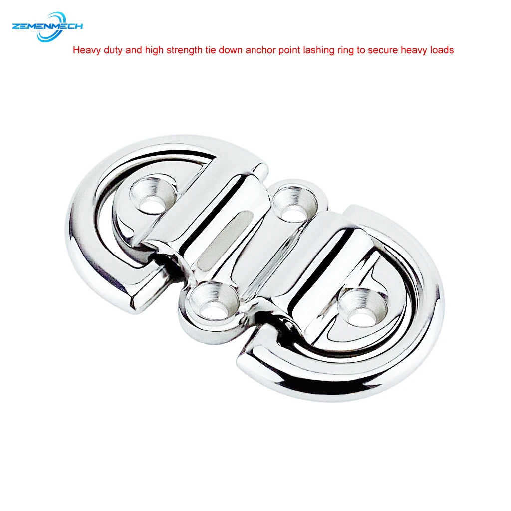 

316 Stainless Steel Double D Ring Deck Folding Pad Eye Lashing Tie Down Cleat Yacht Motorboat Truck Polish Boat Marine Grade