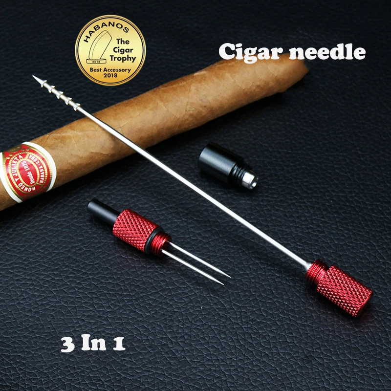Portable Cigar Cutter Cigar Draw Enhancer Tool Dredge Drilled Stainless Steel Cuba Cutter Punch Sharp Cigar Needles w Gift Box