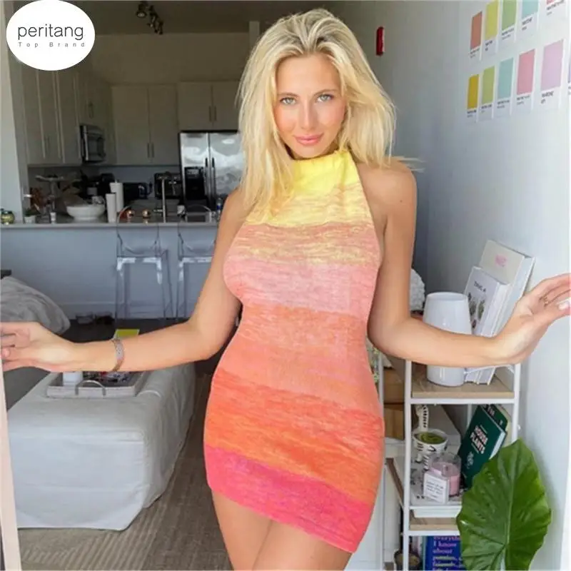 

Женское трикотажное облегающее платье, зеленое мини-платье составного кроя без рукавов, с лямкой на шее и открытой спиной Вечерние, лето 2023