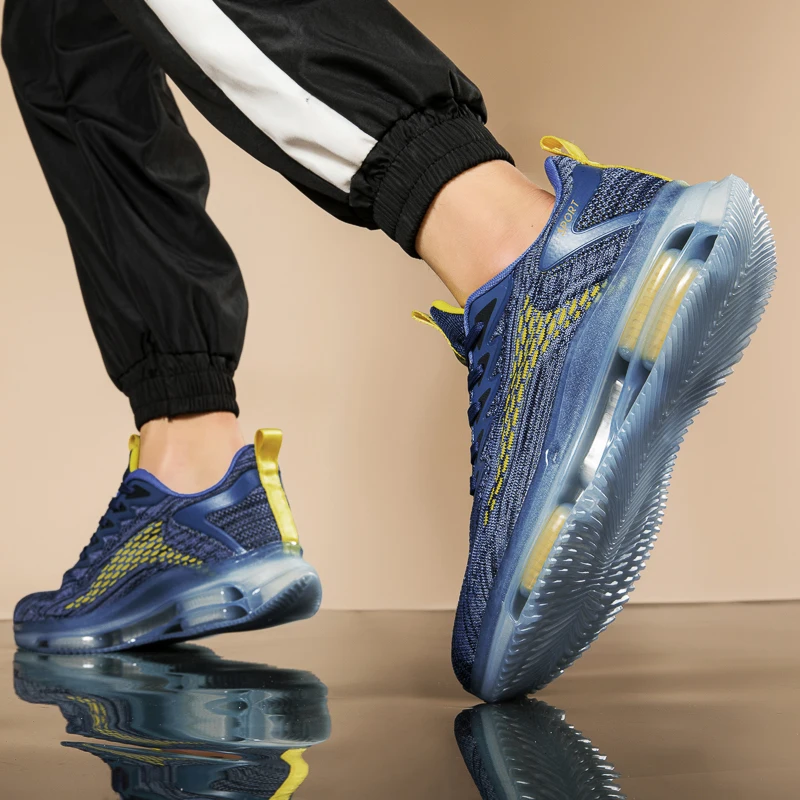 New Brand Men's Sports Shoes Double Air Cushion Running Shoes Mesh Breathable Casual Shoes Outdoor Non-slip Basketball Shoes