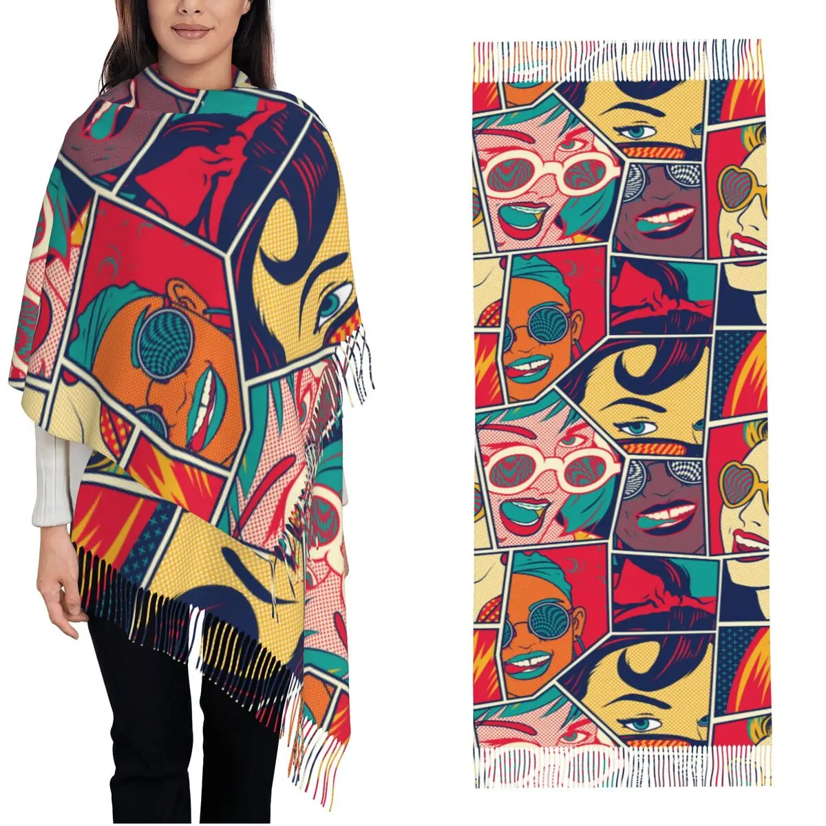 Ретро Pin Up для девочек шарф в стиле поп-арт женщин осенне-зимняя шаль длинный