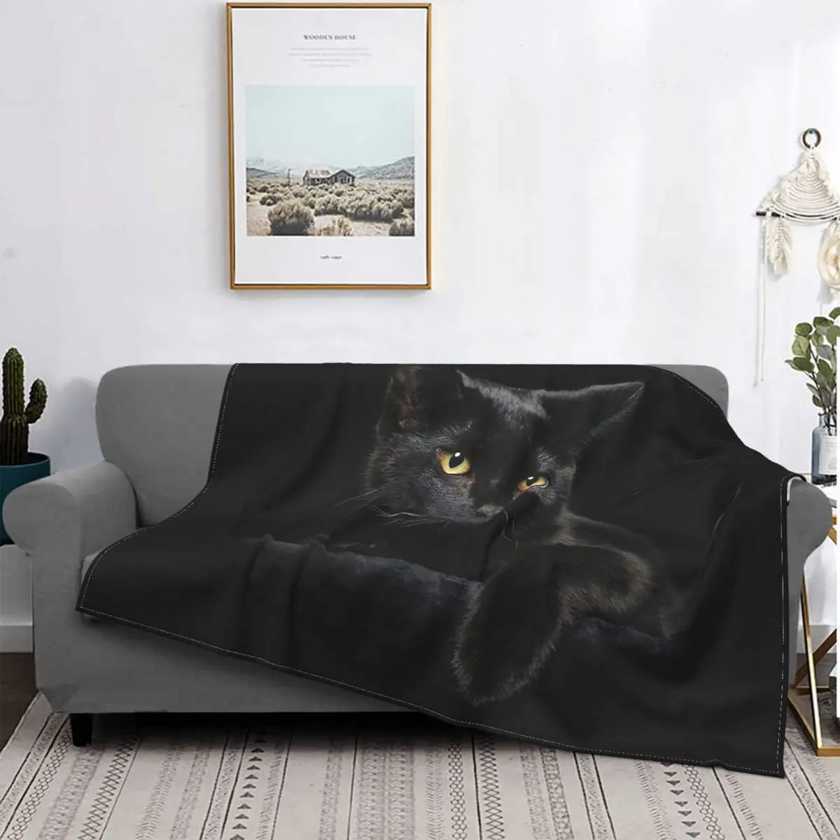 

Традиционное одеяло, Фланелевое украшение, черная кошка, переносное домашнее покрывало