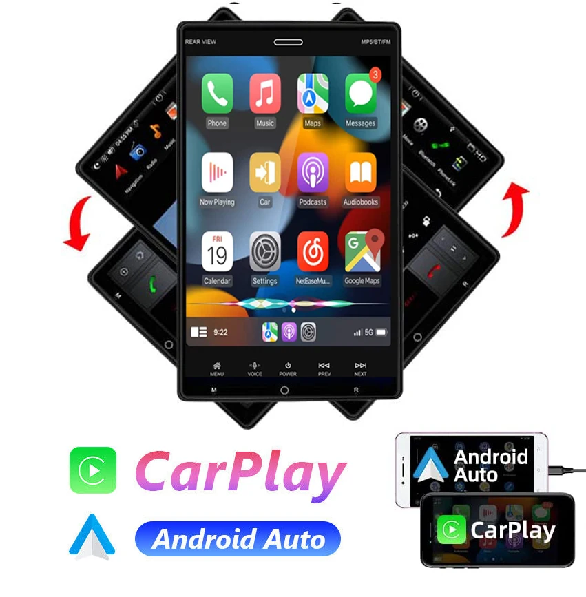 Android 12.0 CarPlay Auto car radio GPS multimedia player 2 DIN universal 10" Automatic Rotatable Screen Car stereo MP5 player