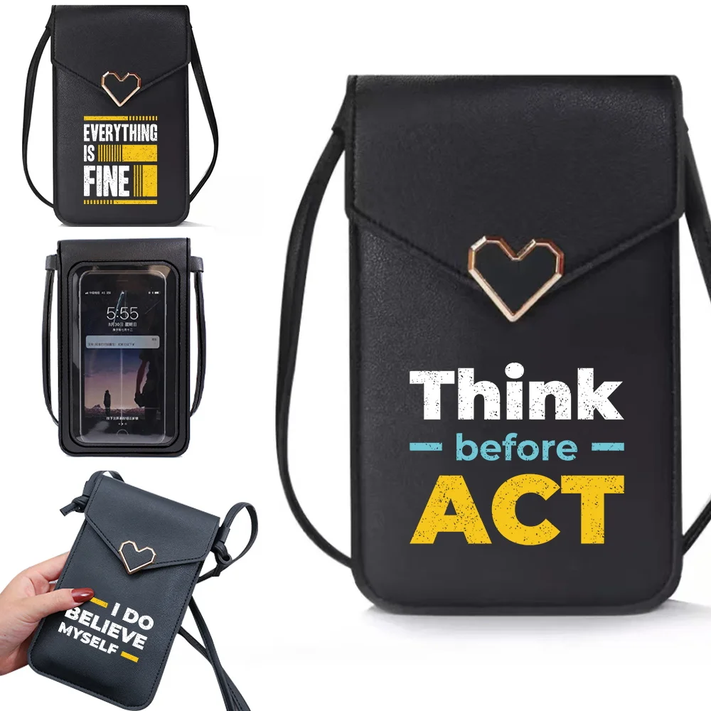 

Women Mobile Phone Bag Neck Coin Purse Vertical Shoulder Handbag Mini Leisure Diagonal Cross Pouch phrase Series Card Key Bags