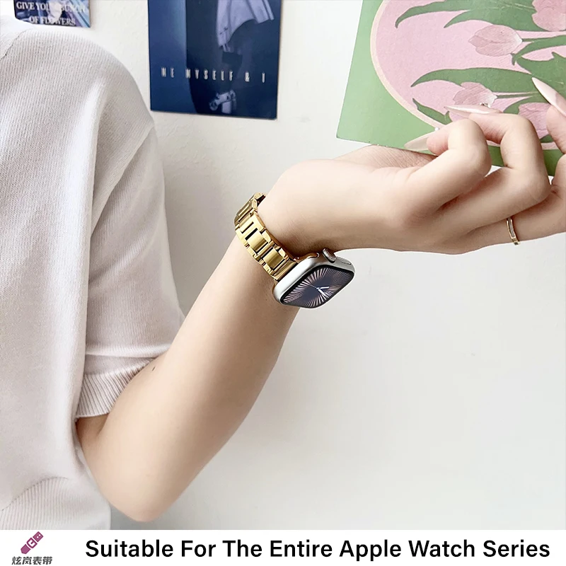Фото Тонкий ремешок из нержавеющей стали для Apple Watch Band 49 46 45 44 42 38 40 мм Стильный металлический ремешок Correa для iWatch S10 9 8 7 6 5 4 SE №5