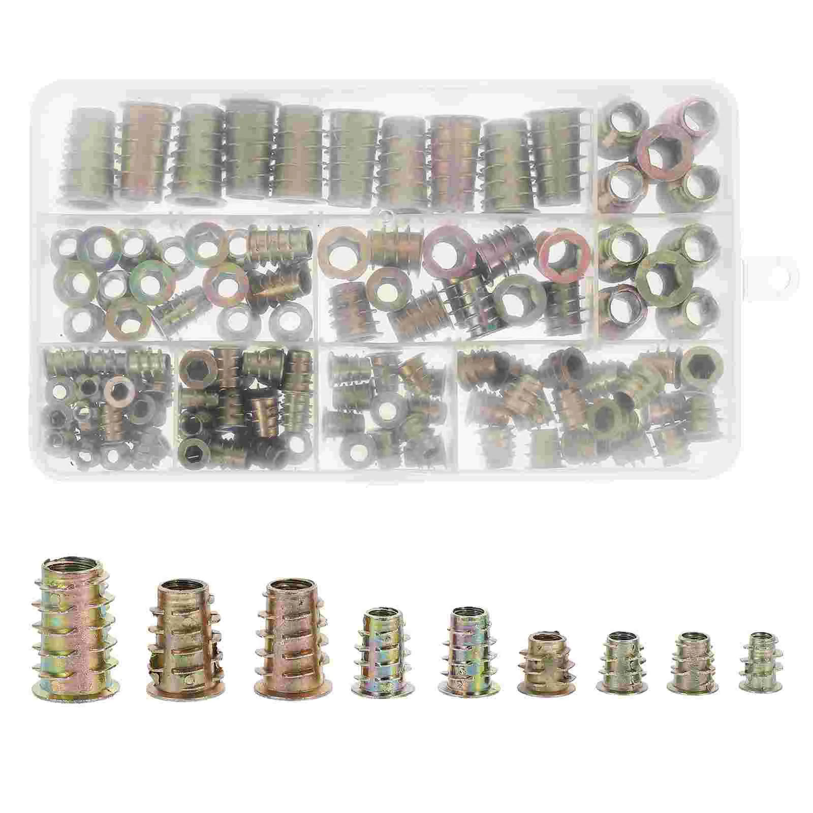 

130Pcs Threaded Inserts Nuts Wood Insert Assortment Tool Furniture Screw in Nut Wood Inserts Metric Fastener Hex Socket Sets