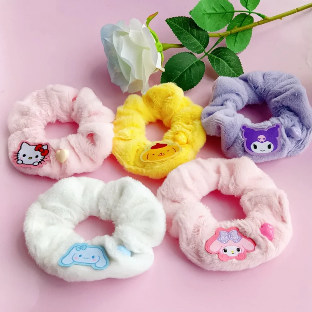 

Kawaii Sanrio Cinnamoroll Kuromi Hello Kitty Plush Hair Scrunchies Elastic Hair Band Anime Ponytail Holder Hair Rope Accessories