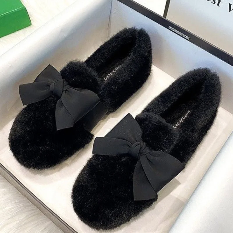 Plush Shoes, Beanie Shoes, Women's Winter Plus Velvet Shoes, Rabbit Hair Shoes, Cotton Shoes, Flat Shoes,  2022 New Winter