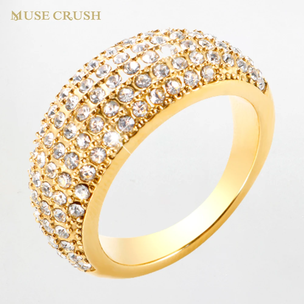 

Trendy Stainless Steel Cubic Zirconia Ring Chunky Dome Rings Shiny Luxury CZ Finger Ring for Women Wedding Engagement Jewelry