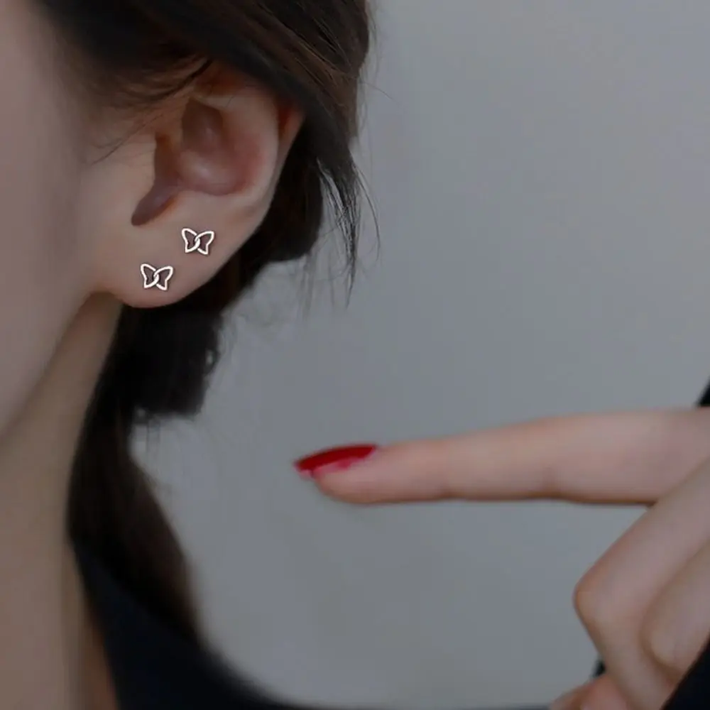 

Sweet Cute Hollow Butterfly Women Stud Earrings Cute Small Women Silver Earrings Piercing Student Girls