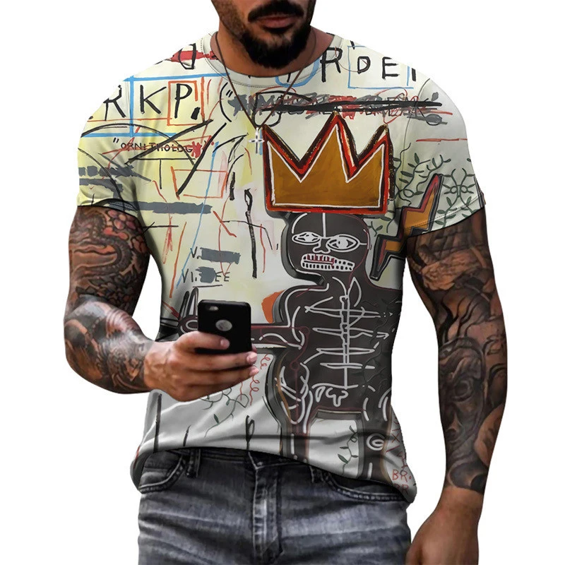

European and American 3D Printing Vintage T-shirt, Personalized Trend. Short Sleeve T-shirt