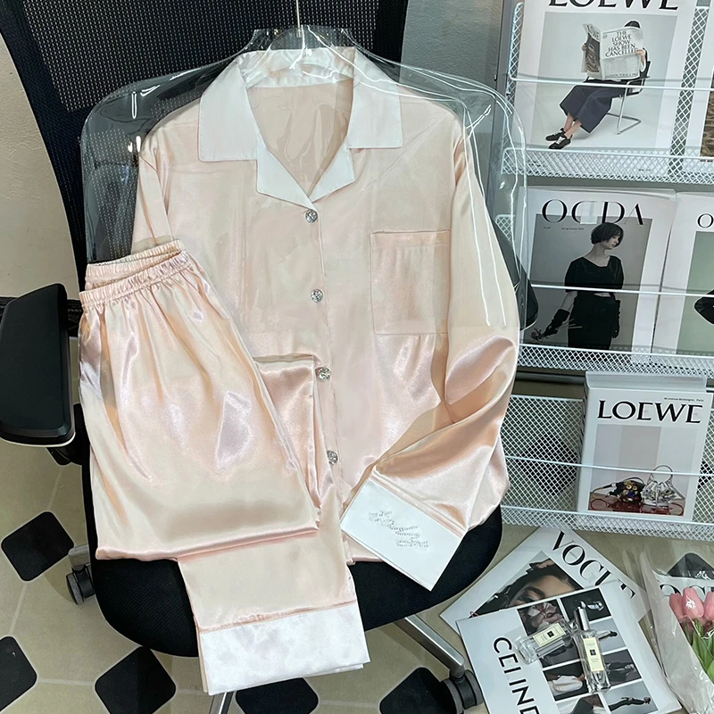 CAIYIER Luxury Pajamas Set For Women Sexy Ice Silk Long Sleeve Trousers Sleepwear Suit Ladies Thin Winter Long Sleeve Homewear