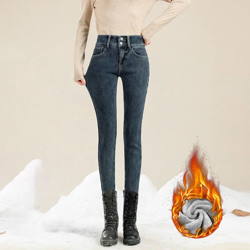 

REDDACHiC Skinny Jeans Women Hight Waist Velvet Thermal Pants Wool Warm Winter Fleece Lined Leggings Thick Stretchy Slim Trouser