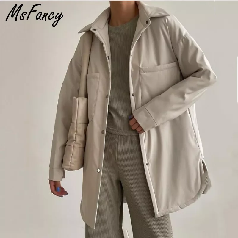 

Msfancy Quilted Jacket Women Korean Style Single Breasted Loose Coat Mujer 2022 Pockets Bomber Jacket Outwear