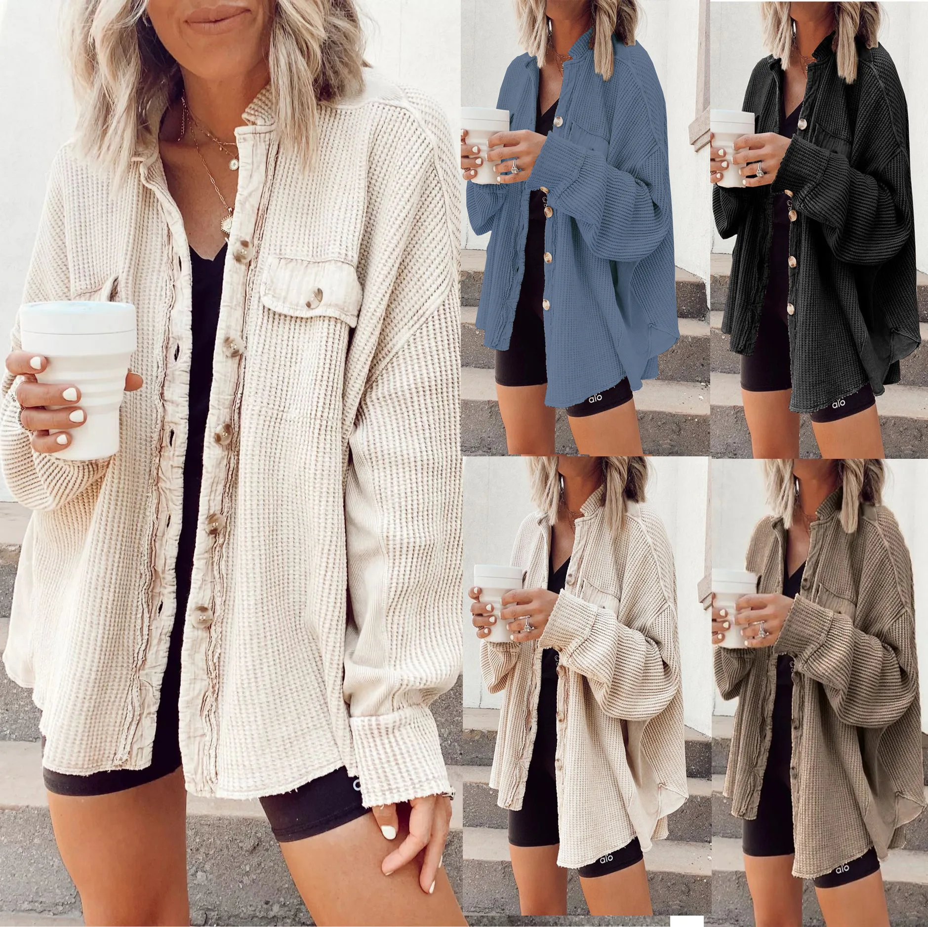 

2022 autumn and winter new loose casual shirt sleeve stitching fashion top