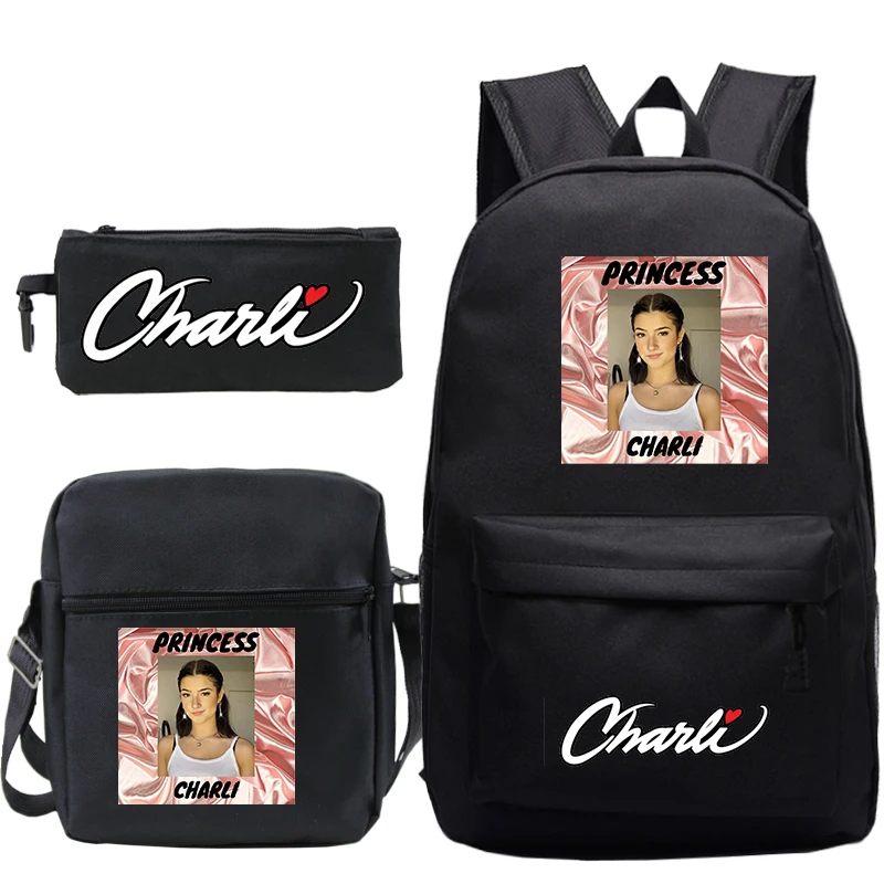

Mochilas Charli Damelio Backpack Schoolbag Girls Canvas Book Knapsack Boys Laptop Bagpack 3 Pcs/set Rucksack Back To School Gift
