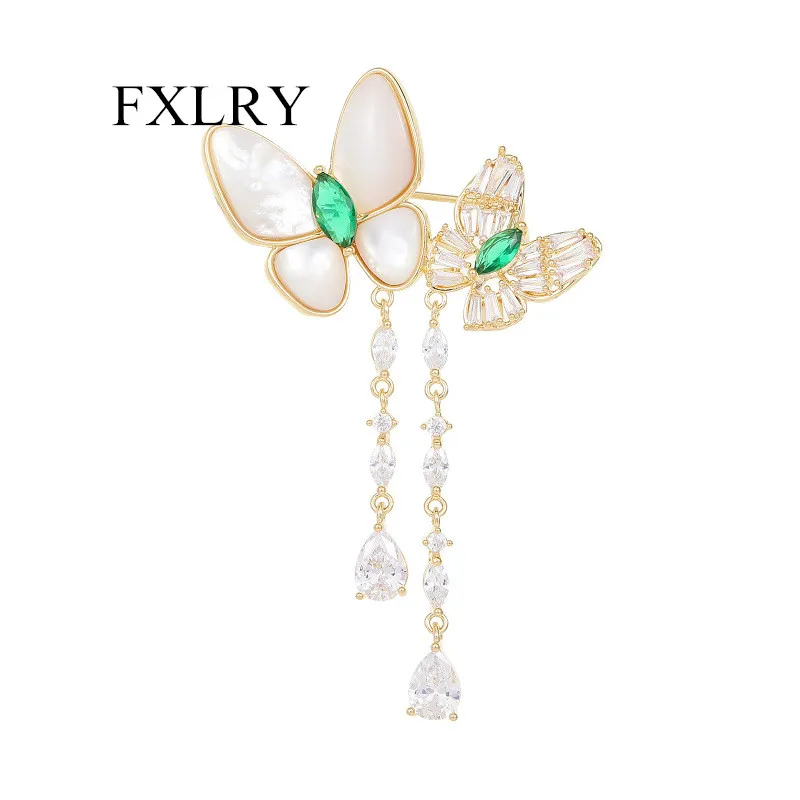 

FXLRY New Fashion Cubic Zircon Natural Fritillary Butterfly Brooches For Women Sweater Coat Accessories