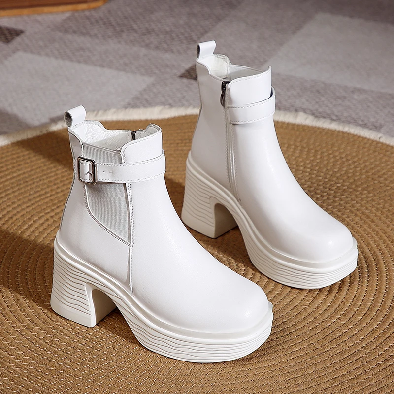 

Women Boots 2022 Winter New Fashion Boots Women Slip on Boots Female Round Head Zipper Thick Heel Short Boots Women Mujer Female