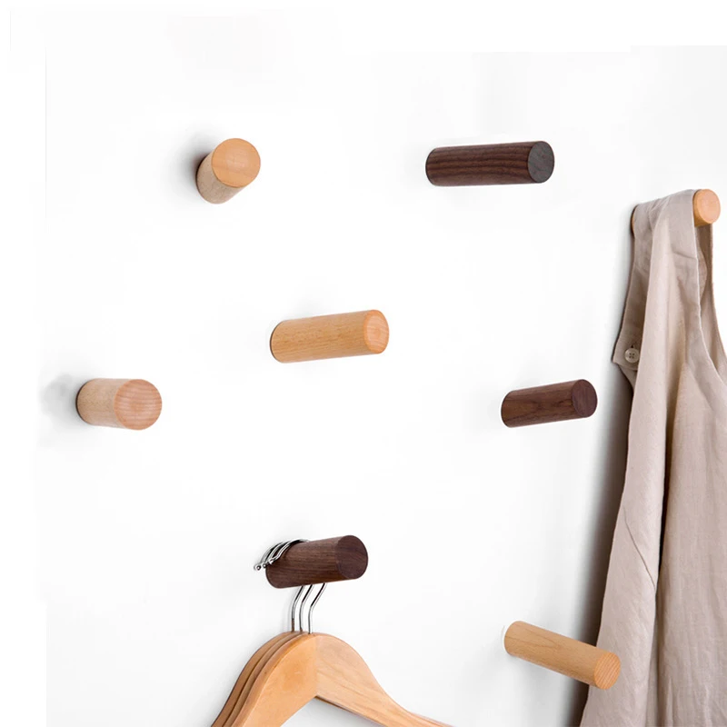 

Solid Wood Hook Wall Beech Hanging Door Rear Hanger Key Hat Bag Rack Walnut Coat Hook Home Organize Decora Accessories Tool