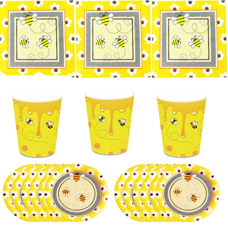 

60 шт./лот, салфетки для дня рождения с Пчелой, детские полотенца для душа, тарелки, чашки, сувениры для девочек, украшения, товары для мероприя...