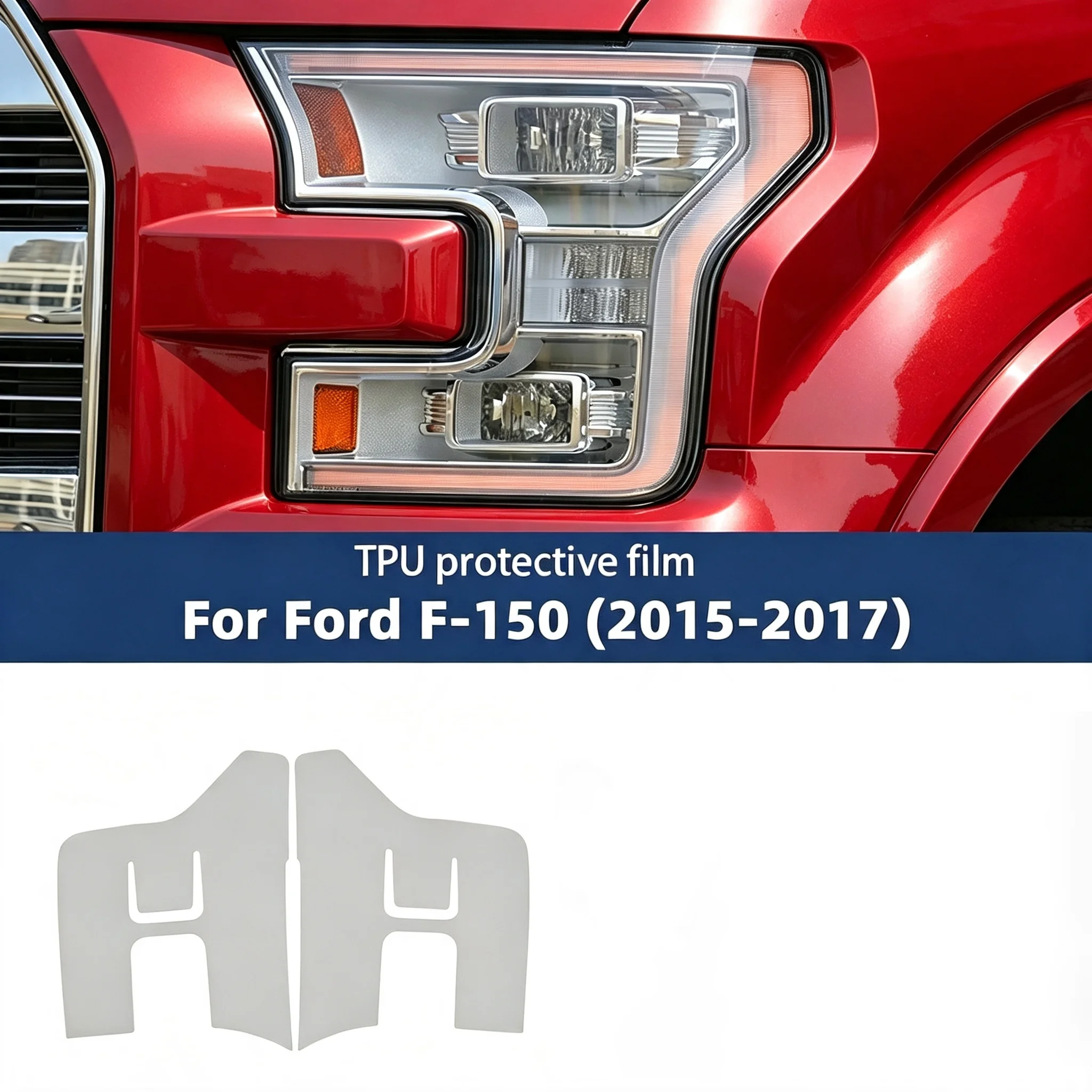 Фото Для Ford Mustang F-150 F150 2015-2017: Защитная пленка для фар из ТПУ, прозрачная, черная, против царапин. №3