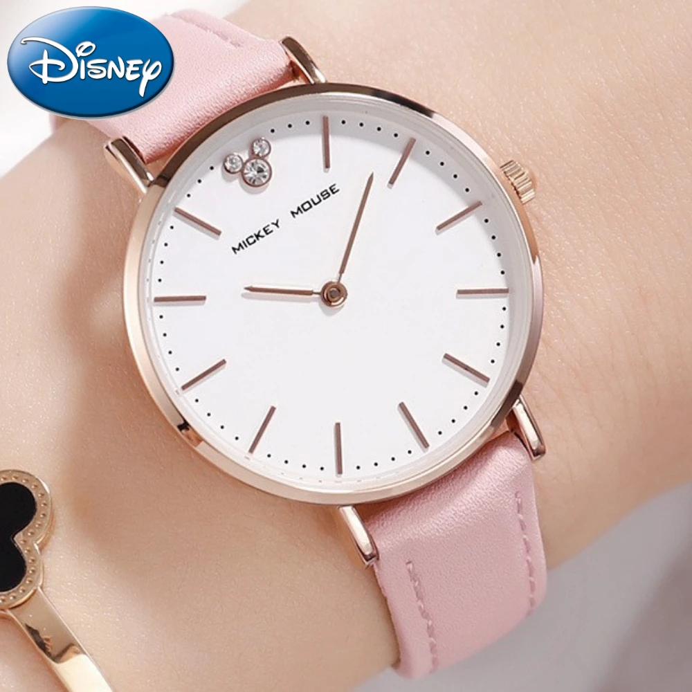 Disney Gift Mickey Mouse Simple Quartz Watch Middle School Student Belt Rhinestone Children's Women's Clock Relogio Feminino