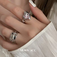 fmily minimalist 925 sterling silver pink zircon love ring fashion temperament geometric hip hop jewelry for girlfriend gifts
