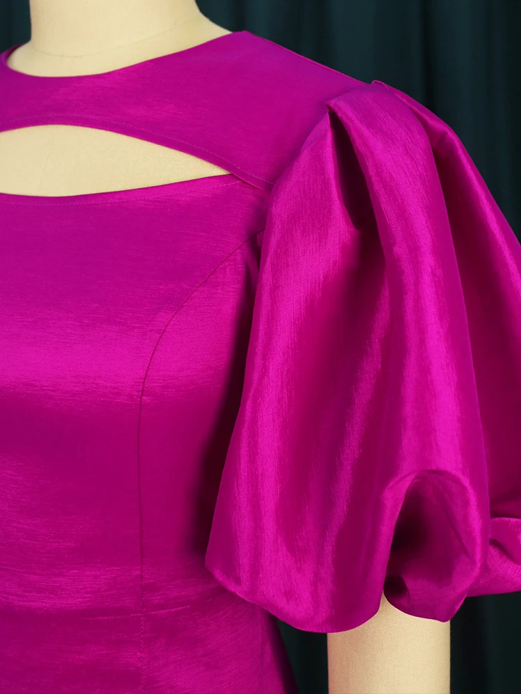 Женское коктейльное платье длинное облегающее с коротким рукавом и буффами цвет