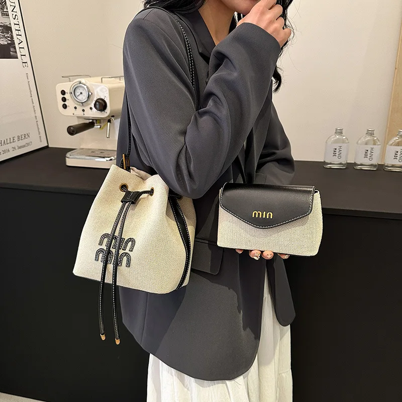 Модная Женская Парусиновая Сумка-ведро Удобная Сумка Через Плечо С Украшением В