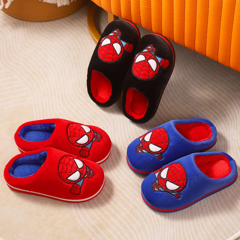 Disney Children Cartoon Spiderman Print Cotton Slipper Soft Autumn Winter Warm Baby Boys Girl Indoor Home Bedroom Cotton Shoes