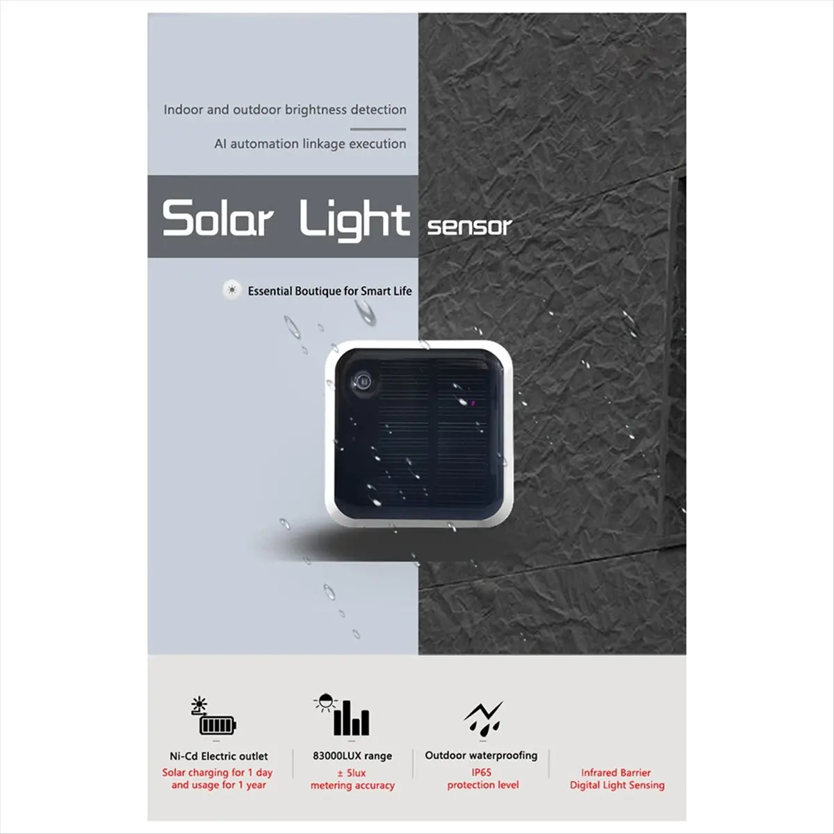 Фото DT75BG Новый датчик освещенности Tuya Zigbee на солнечной батарее, водонепроницаемый IP65, для наружного использования, с функци №1