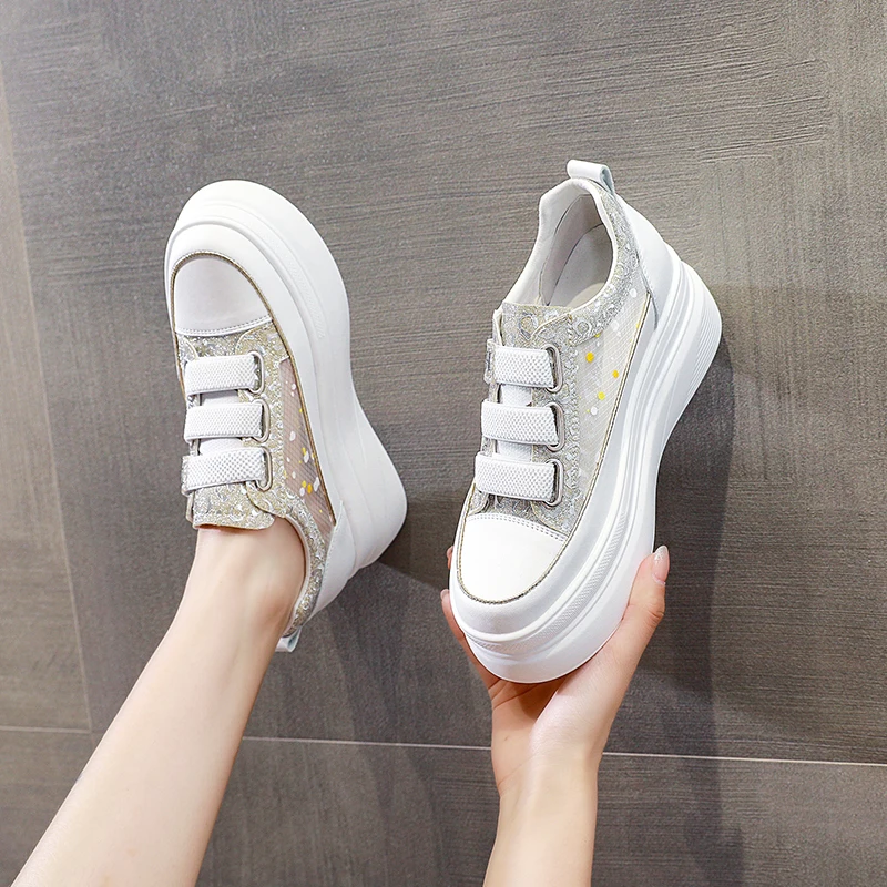 Genuine Leather Casual Sneakers Women Trends 2023 Summer White Tennis Platform Sports Shoes Girls Flats Chic Elegant High Heels