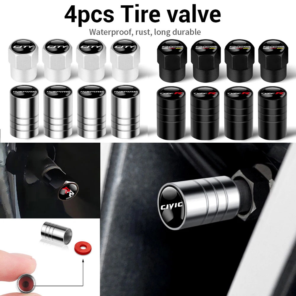

4PCS Car Metal Wheel Tire Valve Air Stem Cap for Honda Civic Accord CRV Fit Pilot Vezel Mugen Dohc Legend VTEC Spirior XR-V UR-V