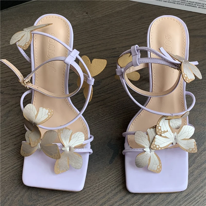 

2022 Summer Women Fetish 11cm High Heels Purple Sandals Lady Gladiator Butterfly Knot Bow Sandles Nightclub Prom Catwalk Shoes