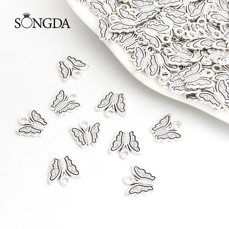 

20pcs Charms Lovely Butterfly 13x12mm Antique Silver Color Metal Pendant Making DIY Handmade Jewelry Accessories Supplies Crafts