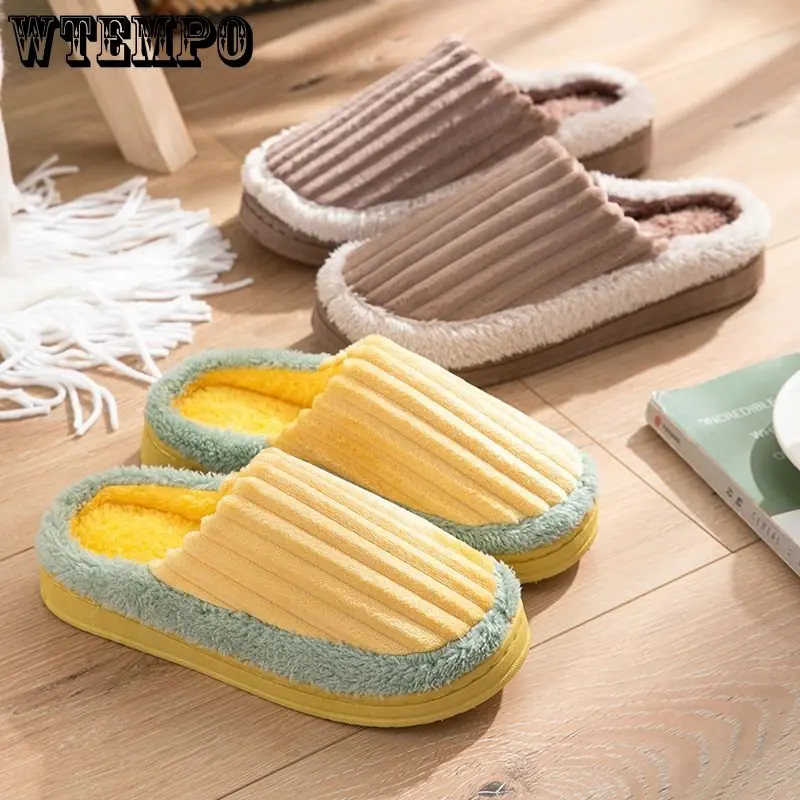 WTEMPO Couple Plush Anti-slip Cotton Slippers Autumn and Winter Men's and Women's Warm Flats Home Indoor Shoes Wholesale