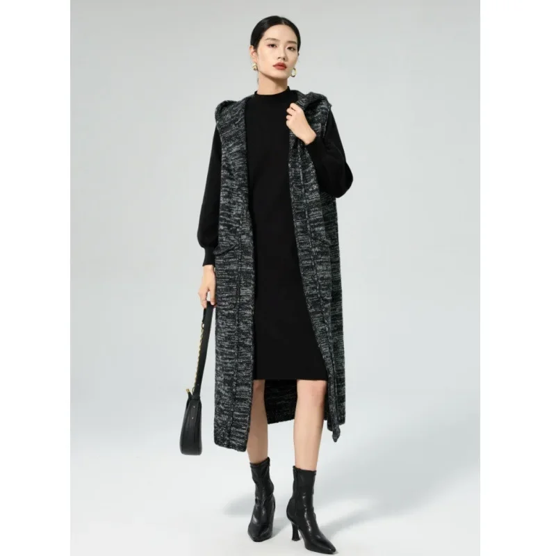 Осень/зима 2023 новый элегантный вязаный топ женский свитер с капюшоном свободный