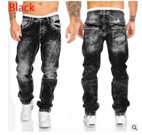 Trendy Fashion Casual Open Thread Pants Straight Hip Hop Jeans Men's Personalized New Slim Fit Perforated Pants Jeans Print