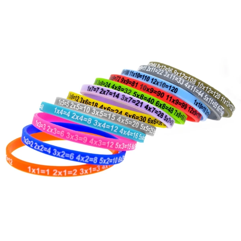 

12 Colors Stretch Unisex Silicone Multiplication Table Wristbands for Christmas