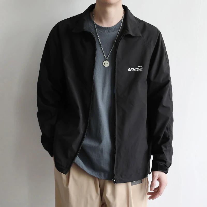 FreeHand Men's Spring and Autumn Japan fashion Simple Solid Coach Jacket Letters Print Casual Windproof Fashion |