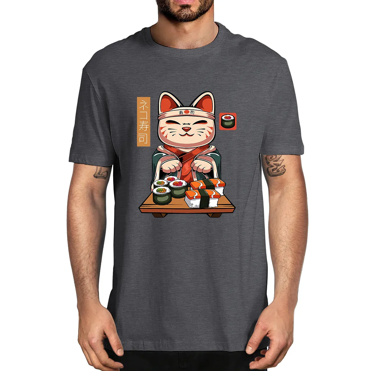 

Unisex Cotton Cat Master Chef Make Sushi Japanese Food Funny Summer Men's Novelty T-Shirt Women Casual Streetwear Oversize Tee