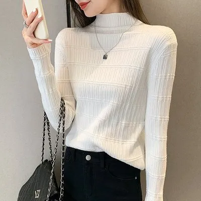 

2022 New Autumn Winter Half-high Neck Women's Sweater Slim Women's Pullover Knitted Sweater Pullover Stretch Bottoming Sweater