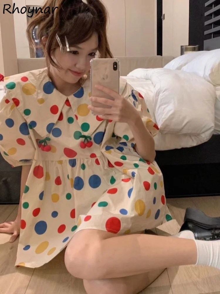 

Baggy Blouses Women Dot Chic Y2k Summer Preppy Korean Style Trendy Simple Girlish Gentle Breathable Ruffles Designed New Tops