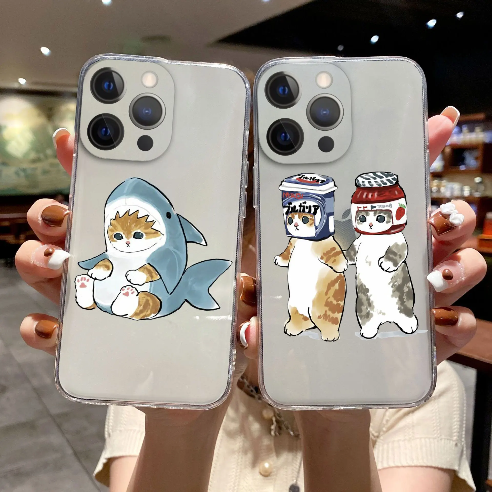 

Cute Cat Cartoon Animal Phone Case For iPhone 13 12 11 Pro Max X Xs Xr 8 7 Plus 12 13 Mini Clear Silicone Lens Protection Cover