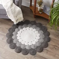 Rug 100% Natural Jute Carpet Modern Home Living Area Rug Reversible Hand Braided Gray Black and White Round Rustic Style Rugs