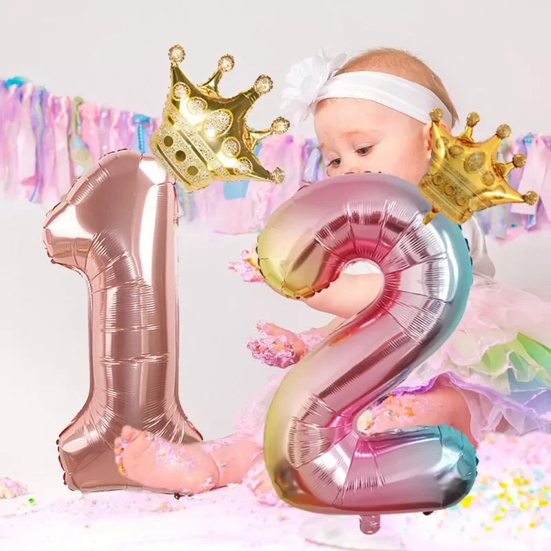 

2pcs/lot 32inch Number Foil Balloons Digit air Ballon Kids Birthday Party Festival Party anniversary Crown Decorations Supplies