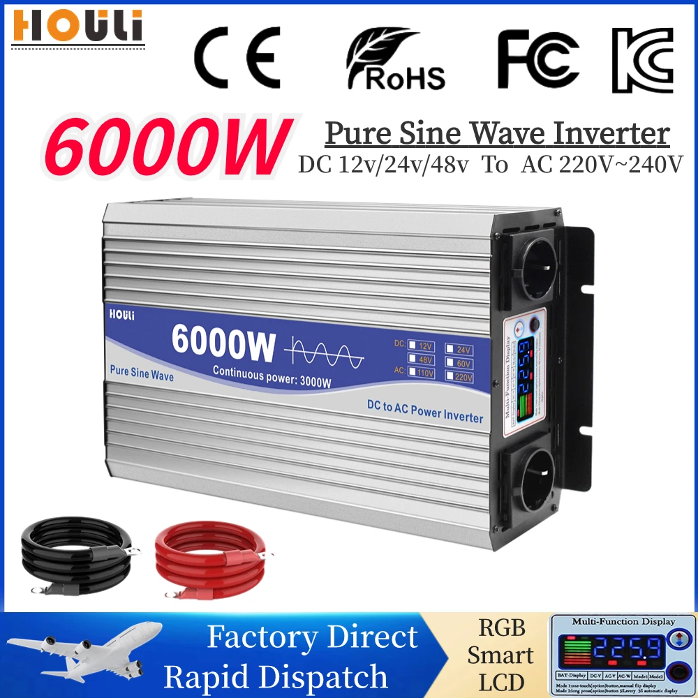 

Преобразователь Sinus Pure Wave 4000 Вт 5000 Вт 6000 Вт инверторы 12 В 24 в 48 в до 220 В 230 В преобразователь напряжения 50 Гц 60 Гц автомобильный Солнечный трансформатор