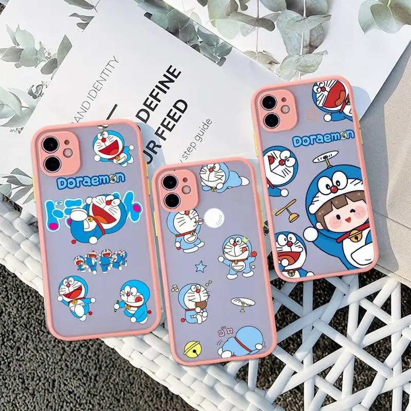 

Cartoon Doraemon Smile Phone Case For iphone 14 13 12 11 Pro Max Mini Plus X XS XR Pink Matte Transparent Cover