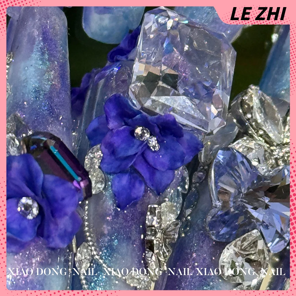 10 шт. благородные фиолетовые цветы накладные ногти вечерние наклейки 3D циркон