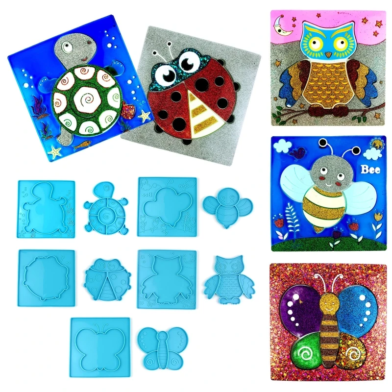 

Turtle Butterfly Bee Owl Ladybug Shape Tray Molds Resin Epoxy Casting Mold Silicone Coaster Mold DIY Crafts Home Decor